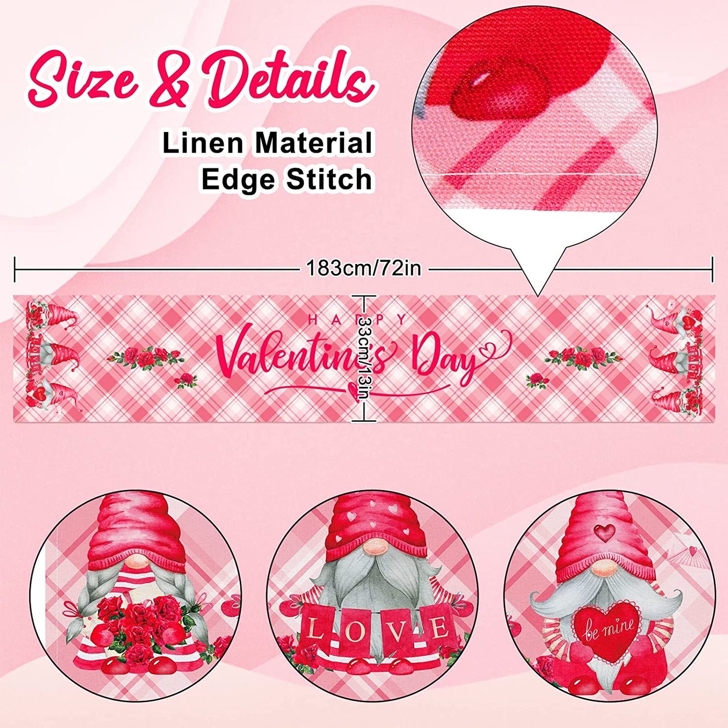 Rose Love Gnome Flower Table Cover Plaids Runner Valentine's Day