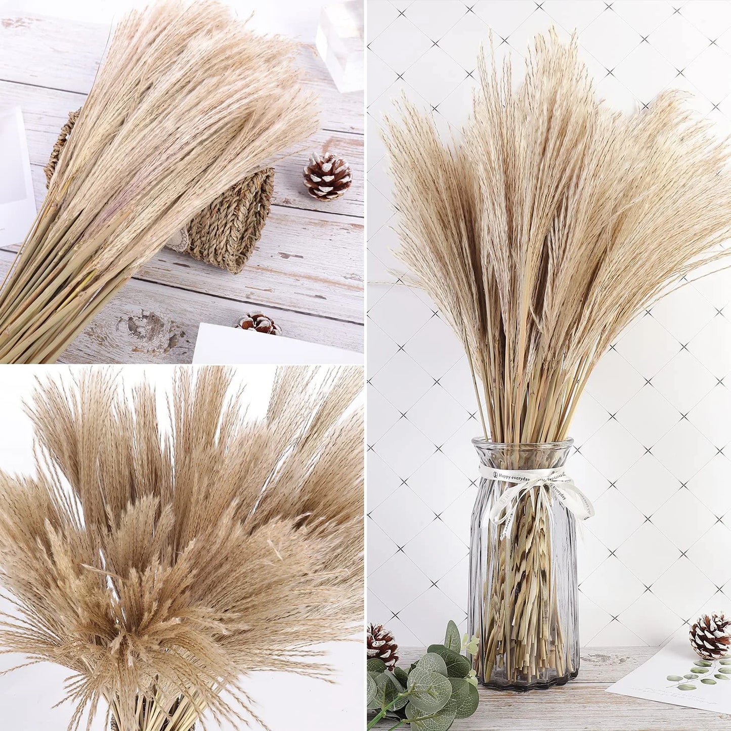 Nature Dried Pampas Grass Decorations, 100 Pcs, 27.5IN