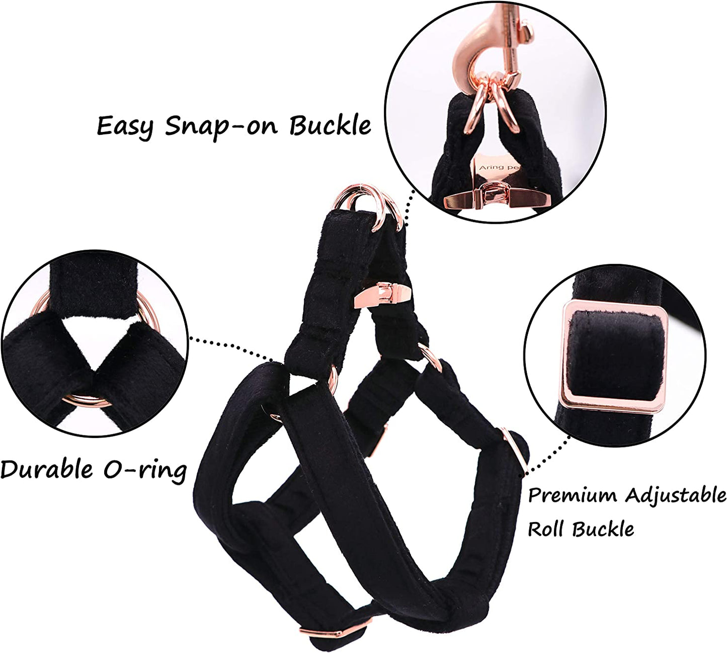 Adjustable Velvet Harness for Pets, Black (M)