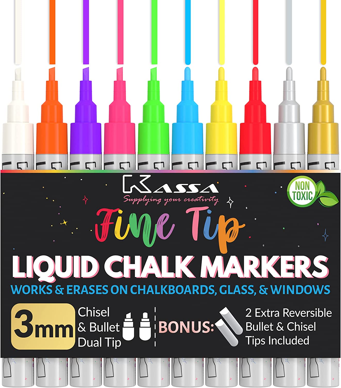 Fine Tip Liquid Chalk Markers (3mm 10-Pack)