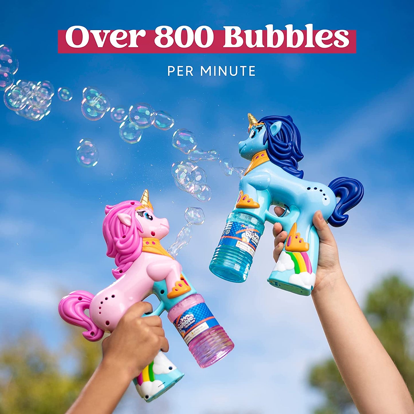 2 x 4oz Unicorns Automatic Bubble Shooters, (Color: Pink+blue)