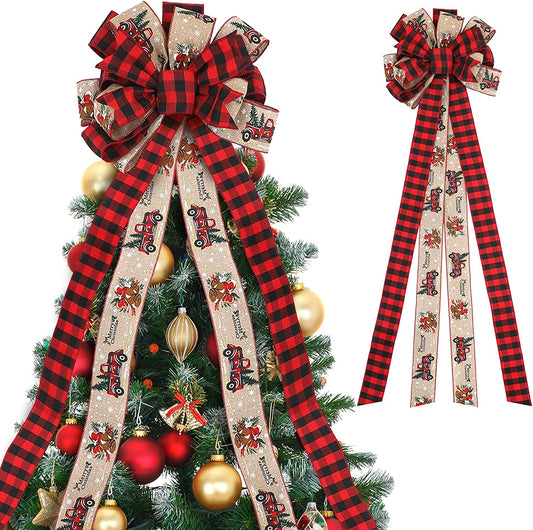 red and black Christmas ornament with bow, 57 x 13 inches