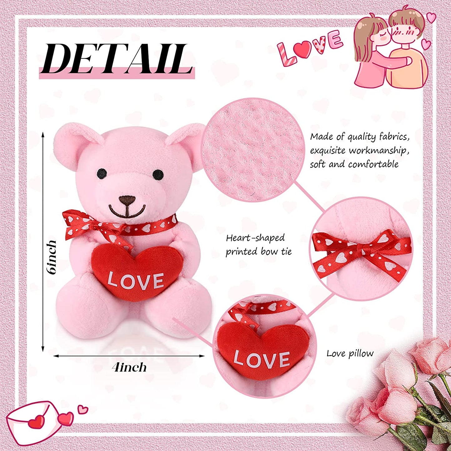 4 Pieces Teddy Bear for Valentine's Day, 6 Inch