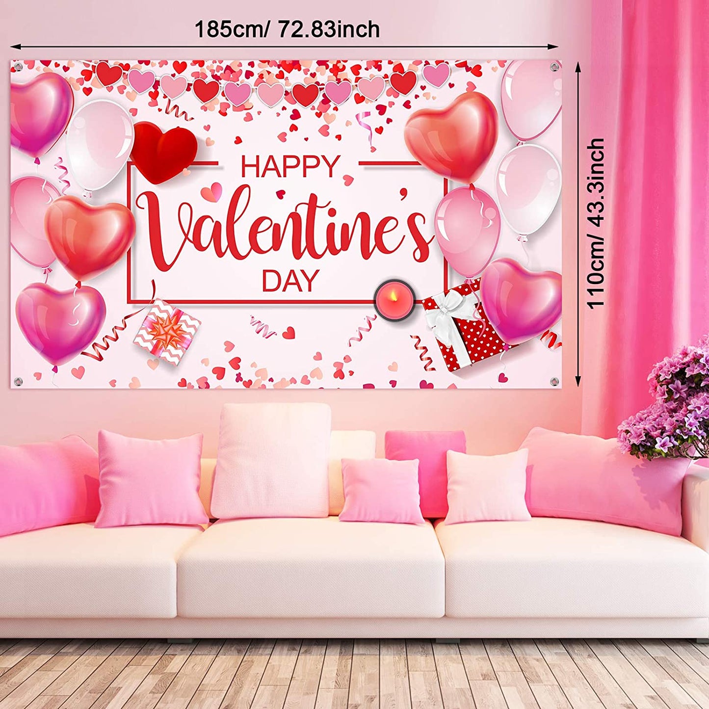 Happy Valentine's Day Backdrop Banner Polyester, Light Pink