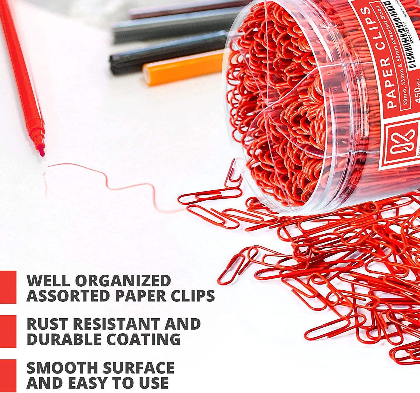 750 Assorted size paper clips for paperwork, red