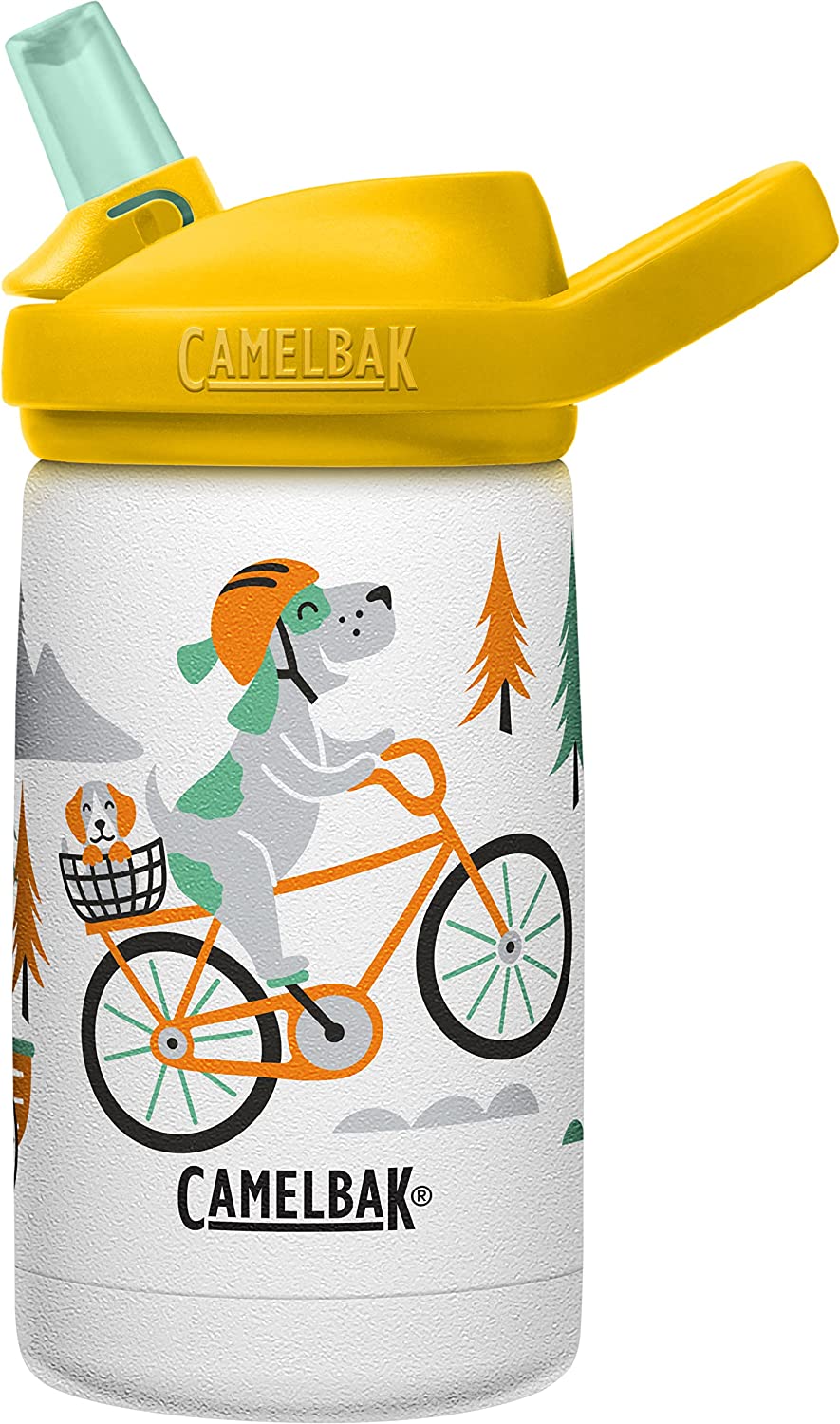 Water bottle, stainless steel, with straw lid, 12 oz, Biking Dogs