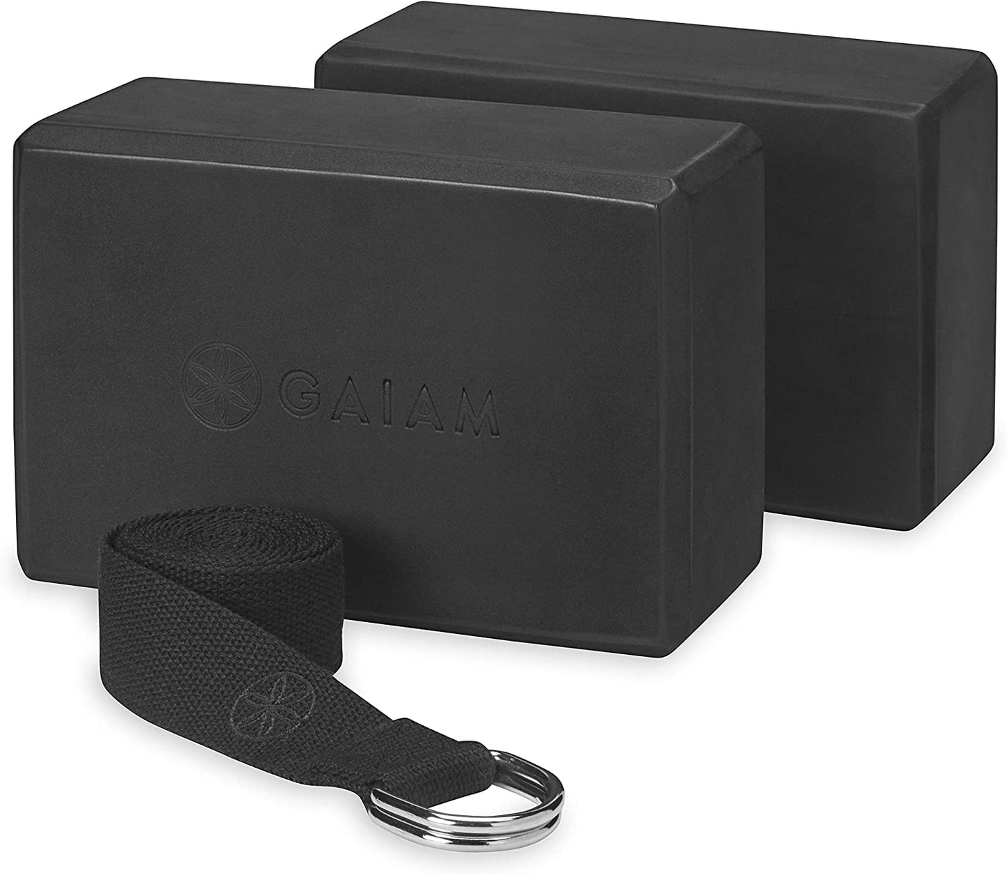 Yoga Block, 2 Pack, Strap, Black Color