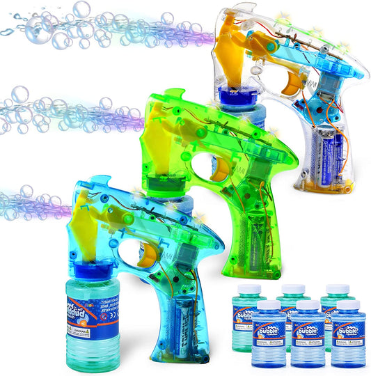 Kit of 3 bubble shooters with LED lights, Clear