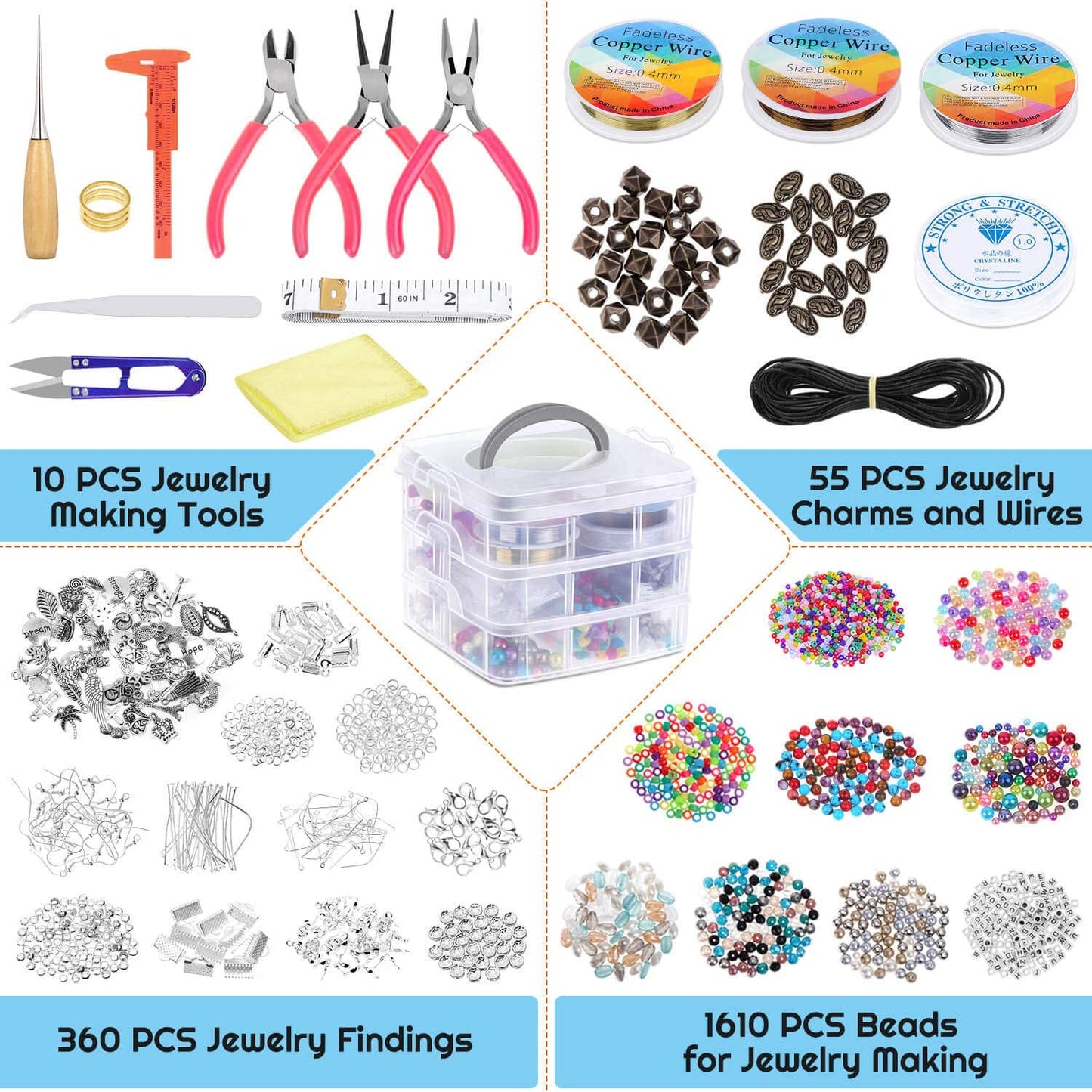 Jewelry supplies with tools, 2035 pieces