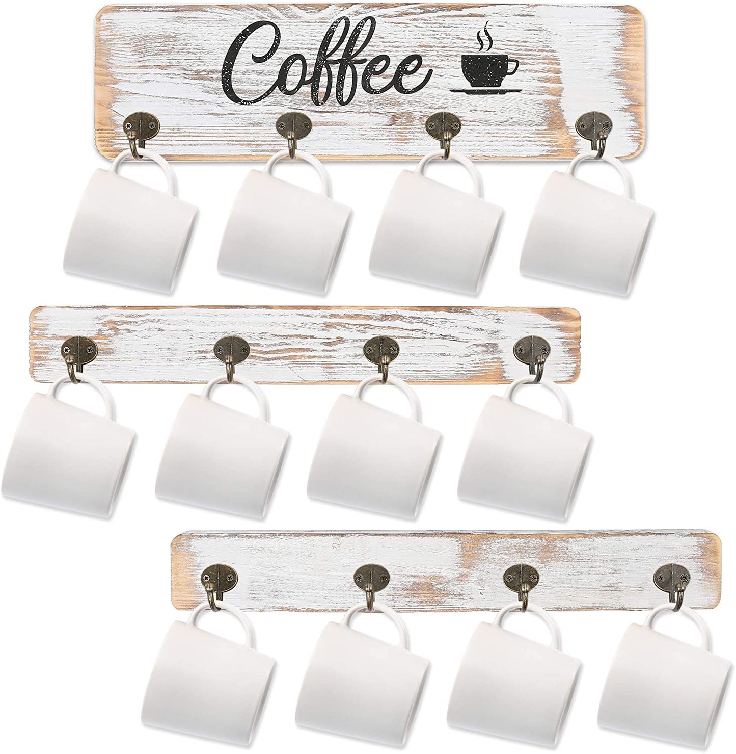 Wall Mounted Mug Holder with 12 Hooks, Retro White