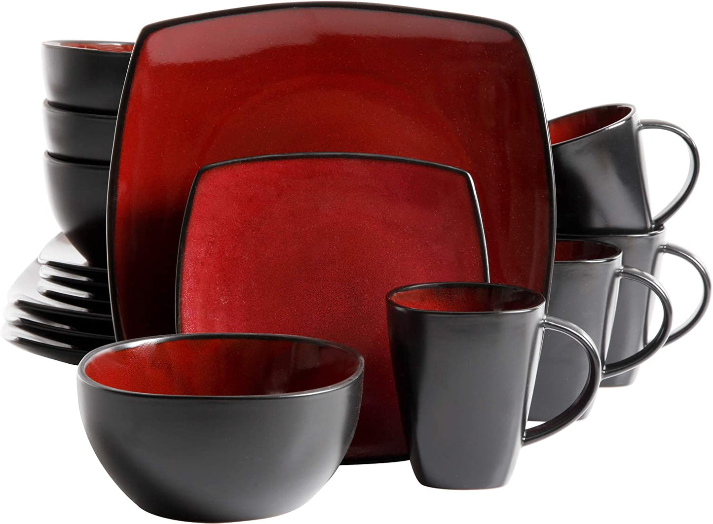 16-Piece Square Dinnerware with Icing, Red