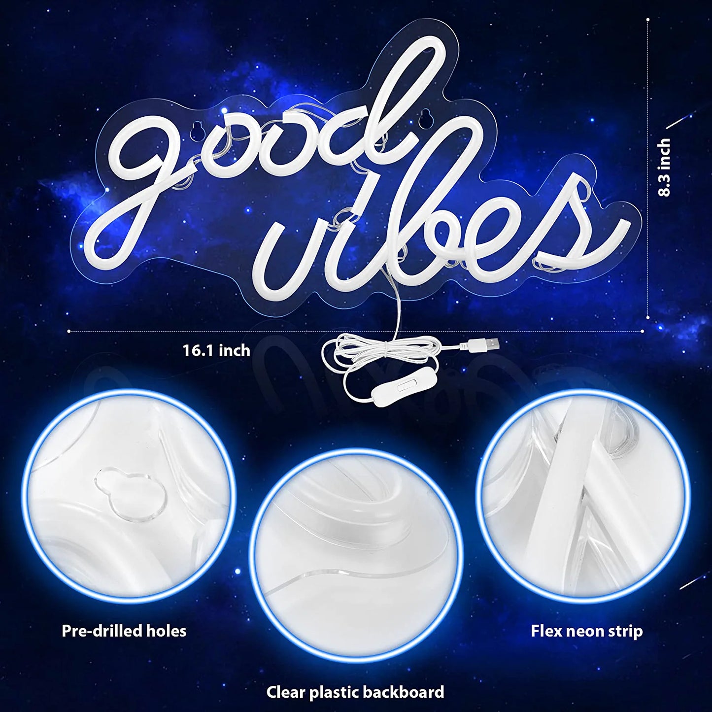 Blue Good Vibes Neon Sign - LED, (16.1 x 8.3 inch)