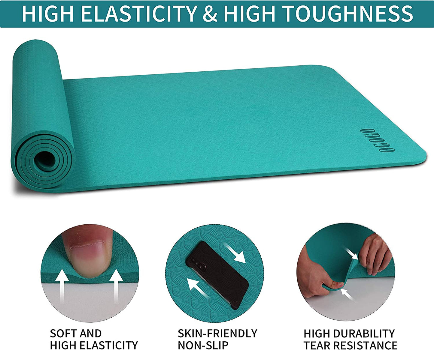 Yoga Mat Non Slip,  LxWxH 72.05 x 24.02 inches, peacock green