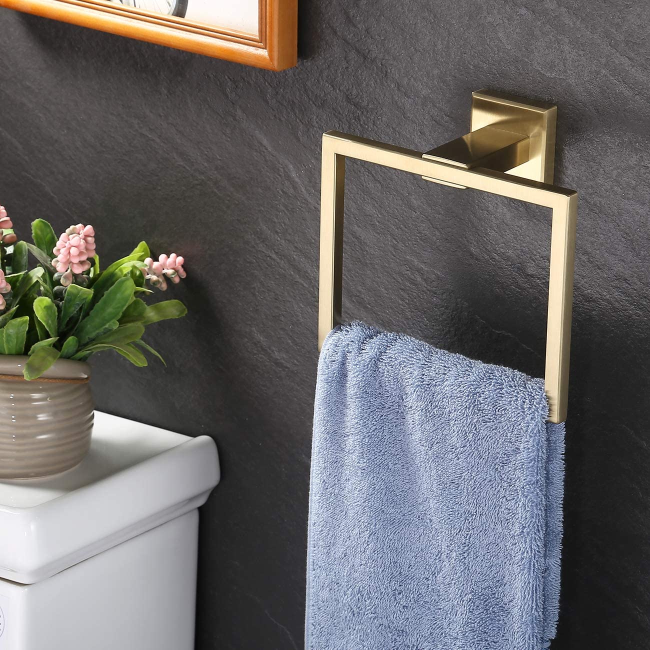 Towel holder, wall mounted stainless steel, brushed brass color