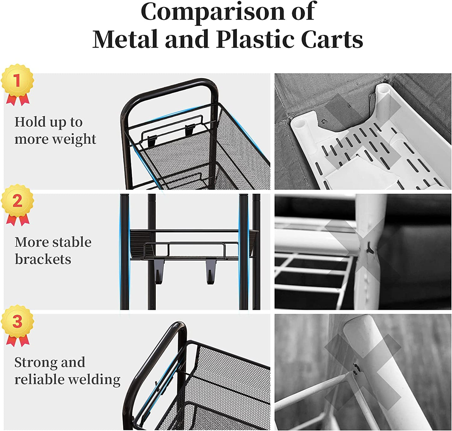 4 Tier Metal Rolling Cart, Office Storage Organizer Cart