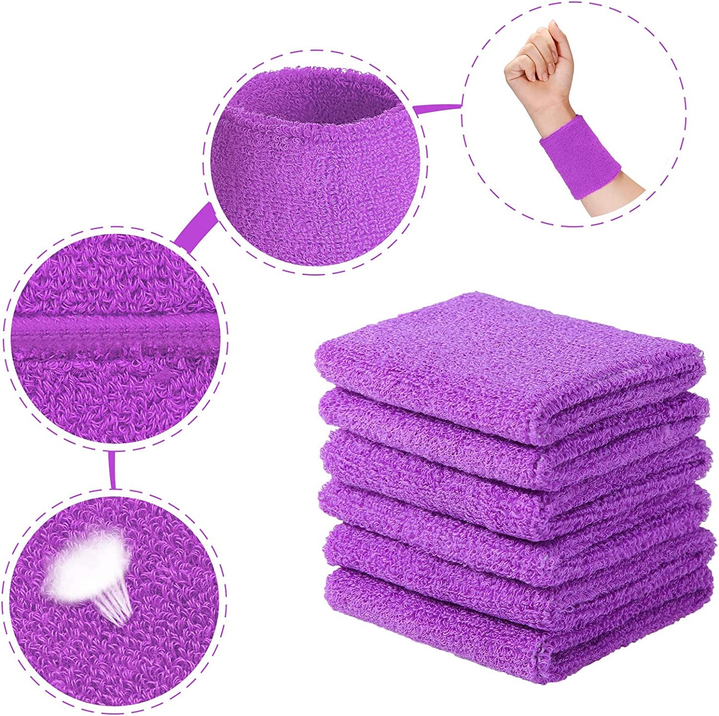 Pack of 6 exercise wrist wraps, Colour: Light Purple