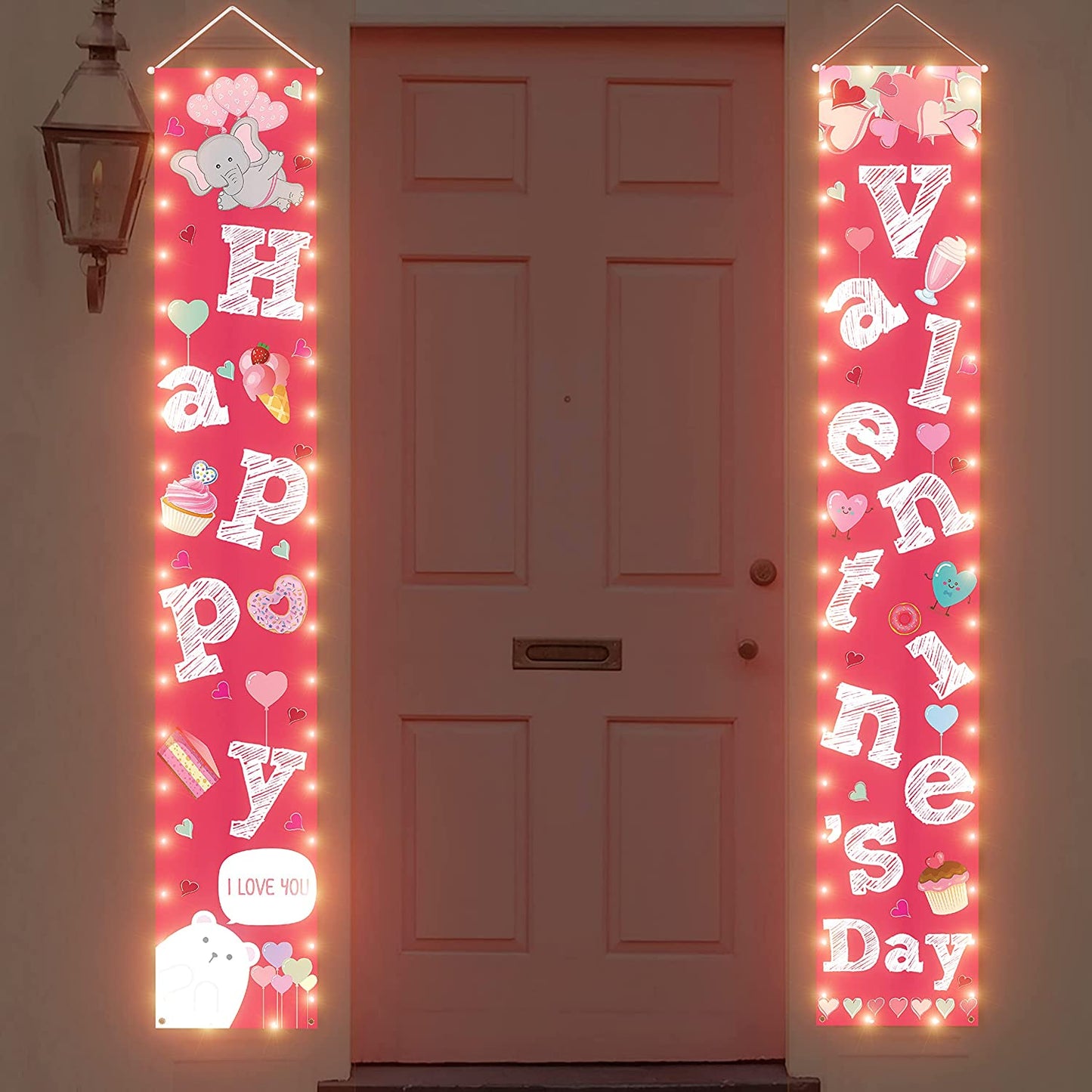 2PCS  Valentines Day Decorations Lighted Banners,12.2”x72.04"