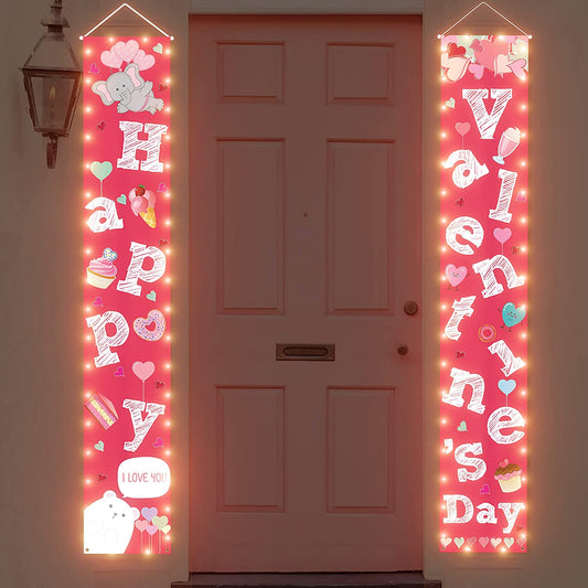 2PCS  Valentines Day Decorations Lighted Banners,12.2”x72.04"