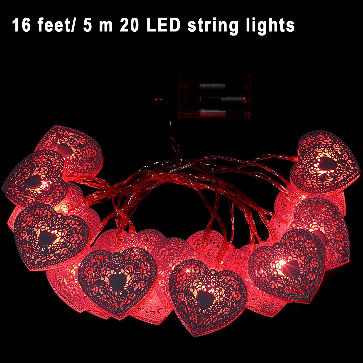 20 LED Heart Battery Operated String Lights Valentine's Day