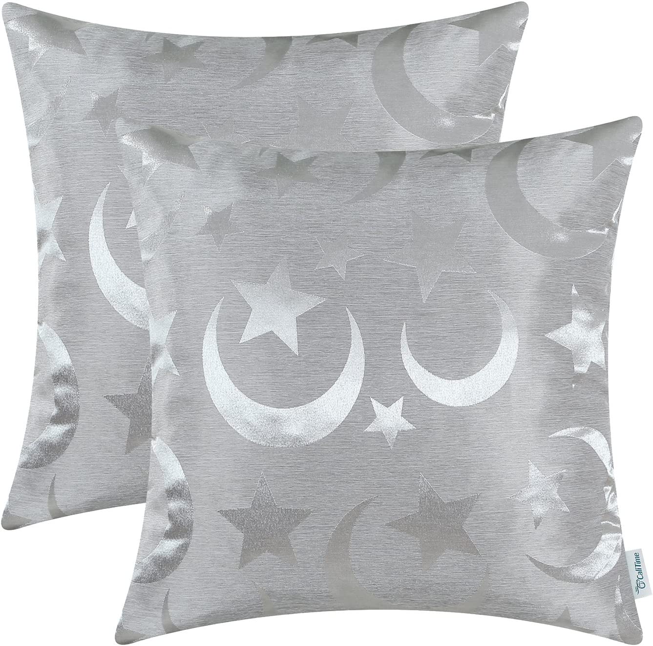 2 Pack Sofa Cushion Covers 18" x 18", Stars and Moon, Silver Gray