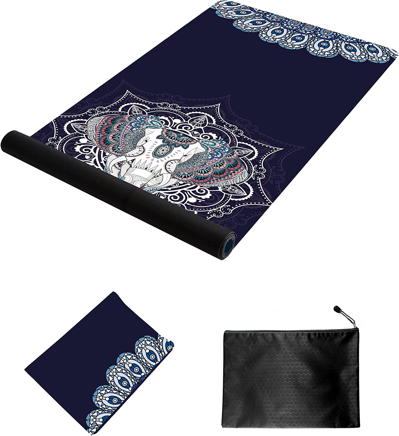 Thick 1/16"  non-slip yoga mat with carry bag, dark blue color