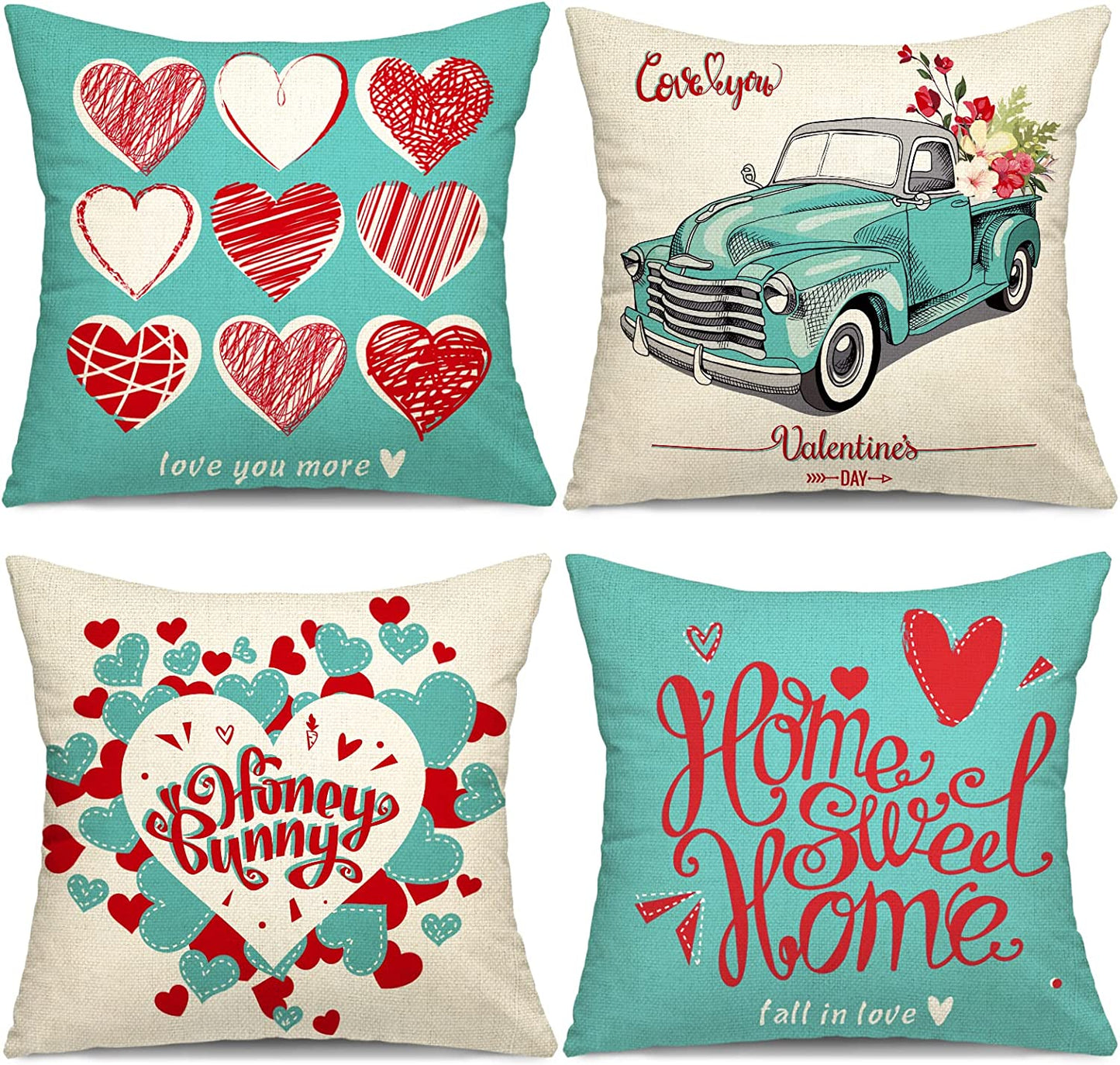 4-Piece Valentine's Day Pillowcase Set 20 × 20 Inches