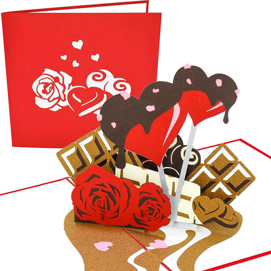 3D Pop Up Valentine’s Day Card,7.5" x 6",Roses and Chocolat style