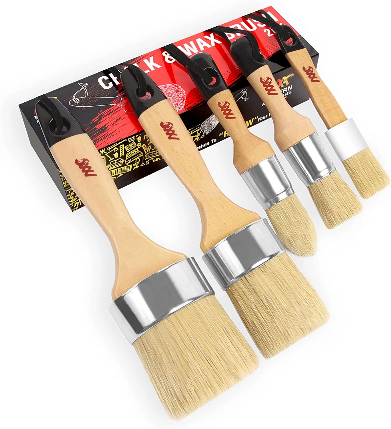 Set of 5 chalk wax brushes including small brushes