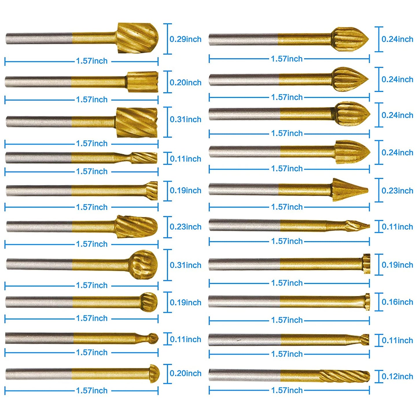 21 Piece Woodworking 1/8 '' Shank Rotary Bit Set