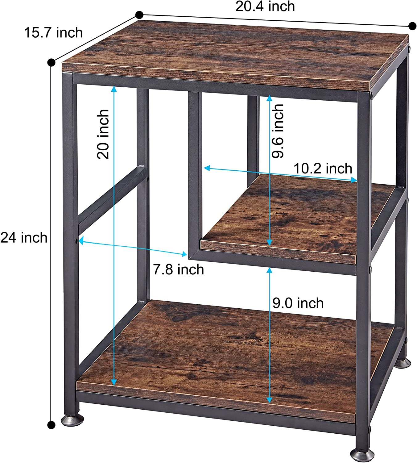 Table with printer stand for office (20.4" x 15.7") Rustic Brown