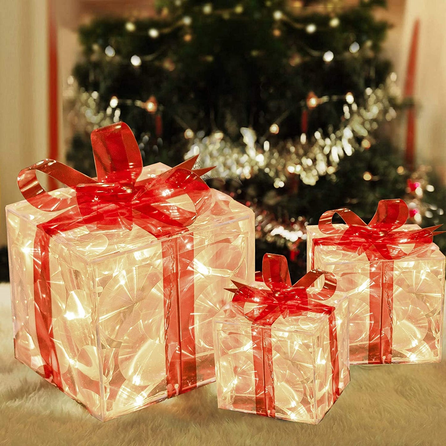 61 LED Lighted Gift Boxes, Transparent Warm White Lighted