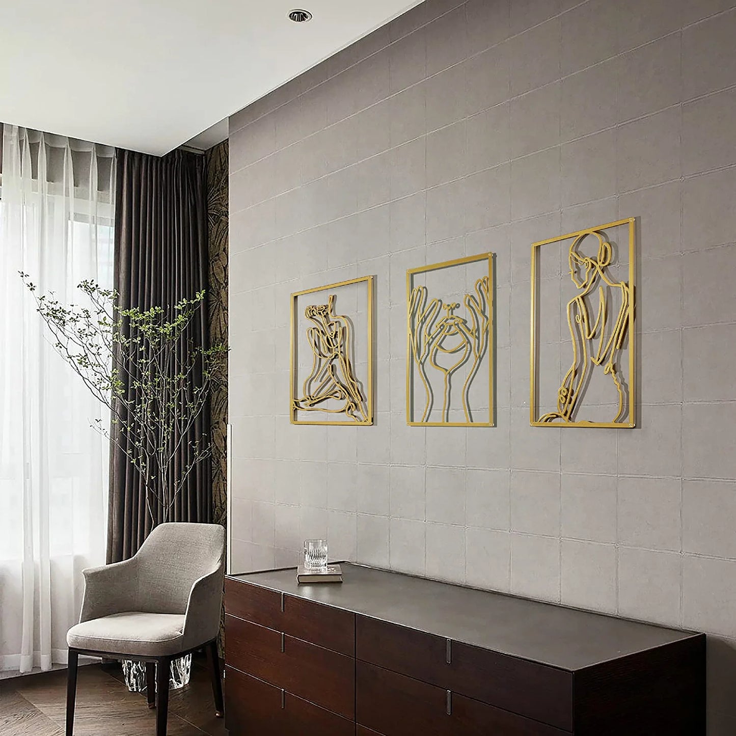 Gold Wall Art Decor  (Gold Women+Face+Back)