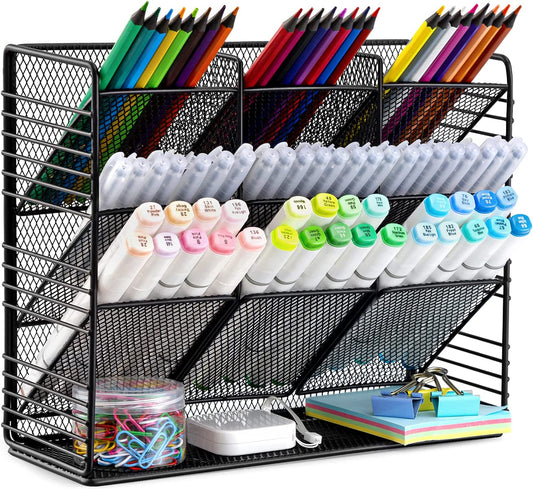 9 Compartment Multifunctional Metal Desk Organizer