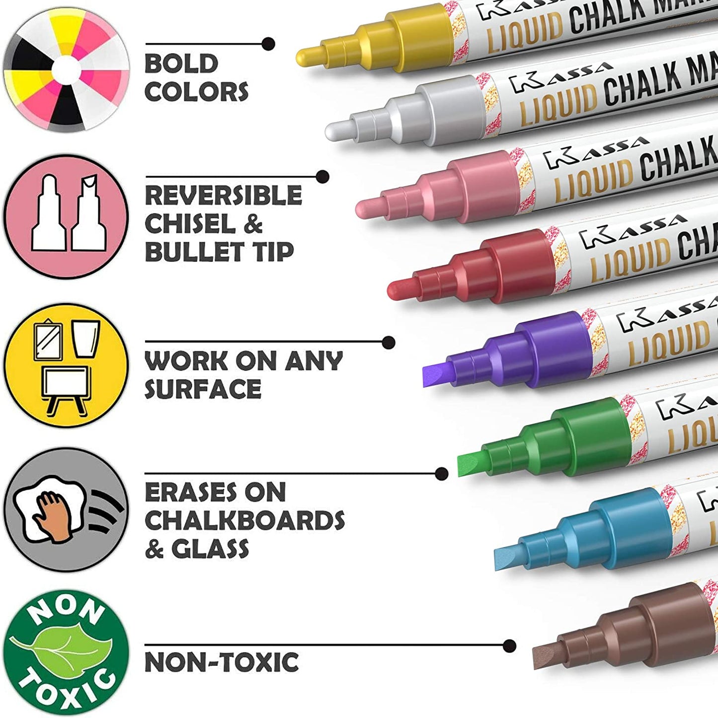 8-Pack Liquid Markers, Reversible Dual Tip, 8 Metallic Colors