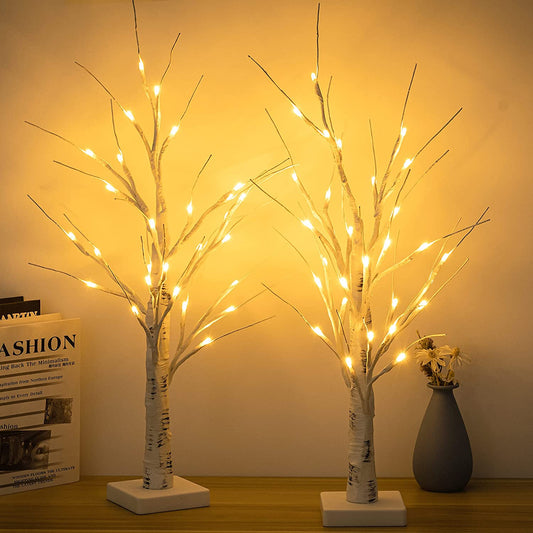 Set of 2 birch trees for 28 white LEDs