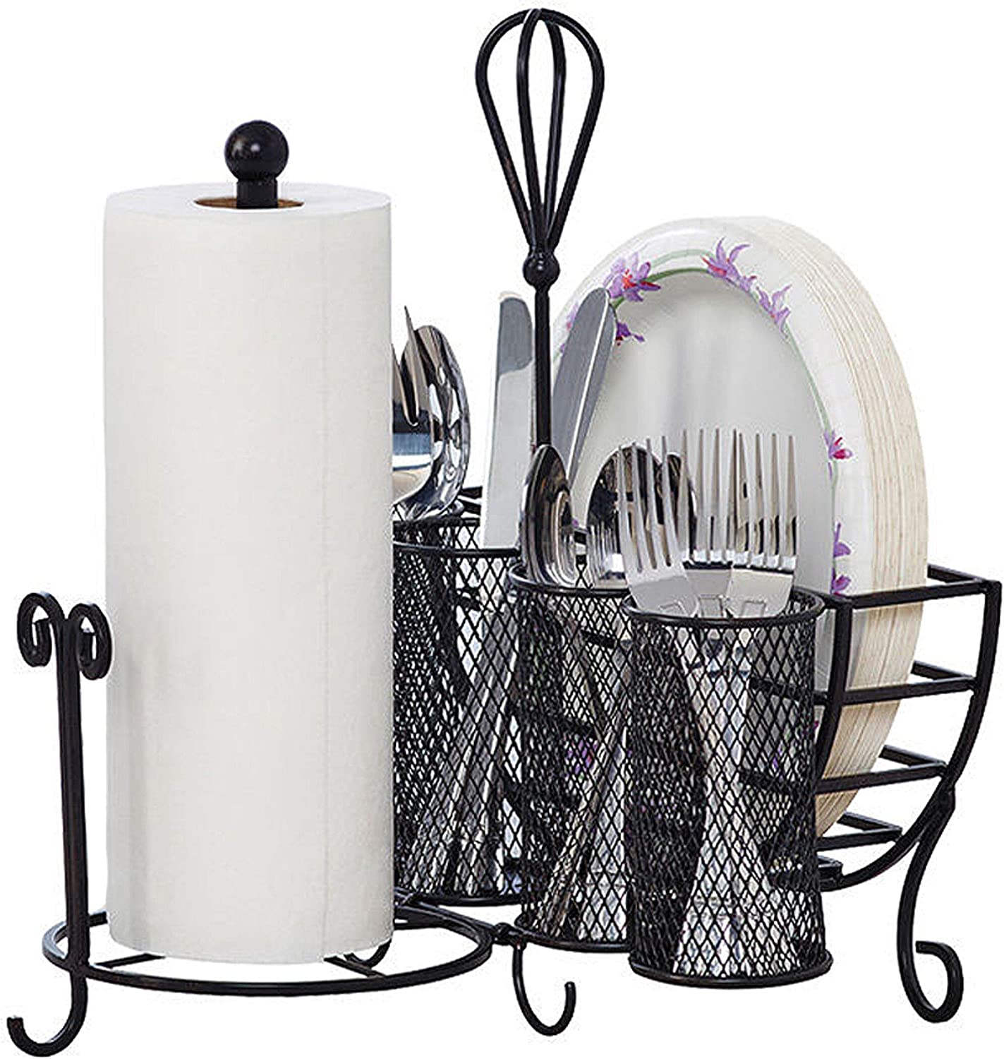 Napkin and Cutlery Storage Cart with Picnic Plate, Black