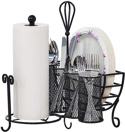 Napkin and Cutlery Storage Cart with Picnic Plate, Black