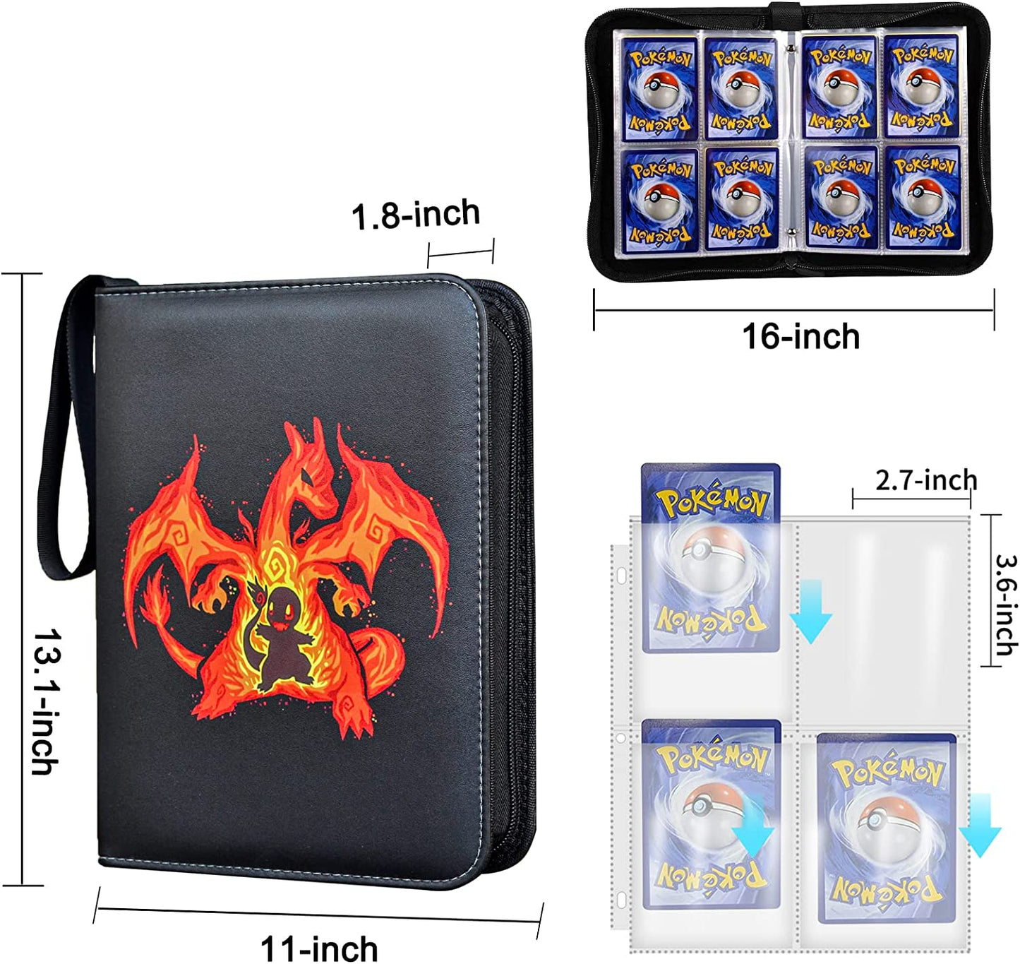 Pokemon Card Binder, 9 Pockets, Color: Fire Dragon-720 Cards