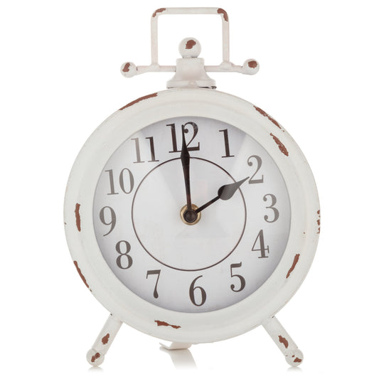 Vintage Distressed Table Desk Clock, Color: White, 6.3" x 9"