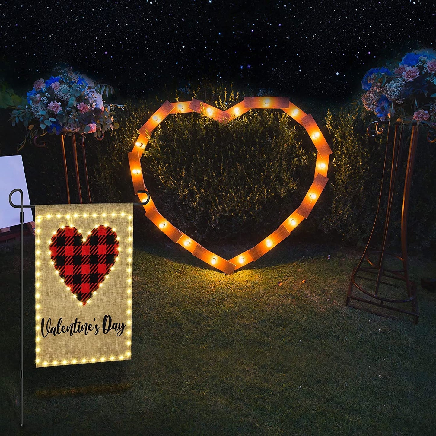 Valentines Day Garden Flag with LED Lights (12x18In)