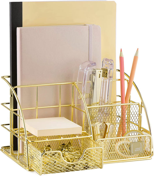 Gold desk organizer, 5 Compartment