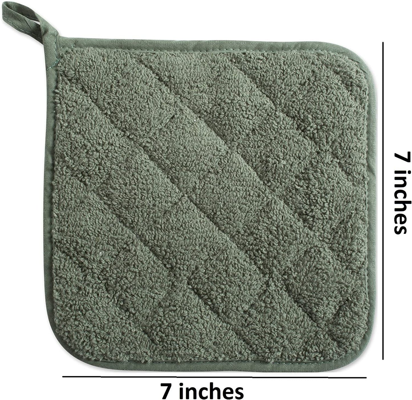 100% Cotton 3-Piece Quilted Potholder Basic Collection, Artichoke Green