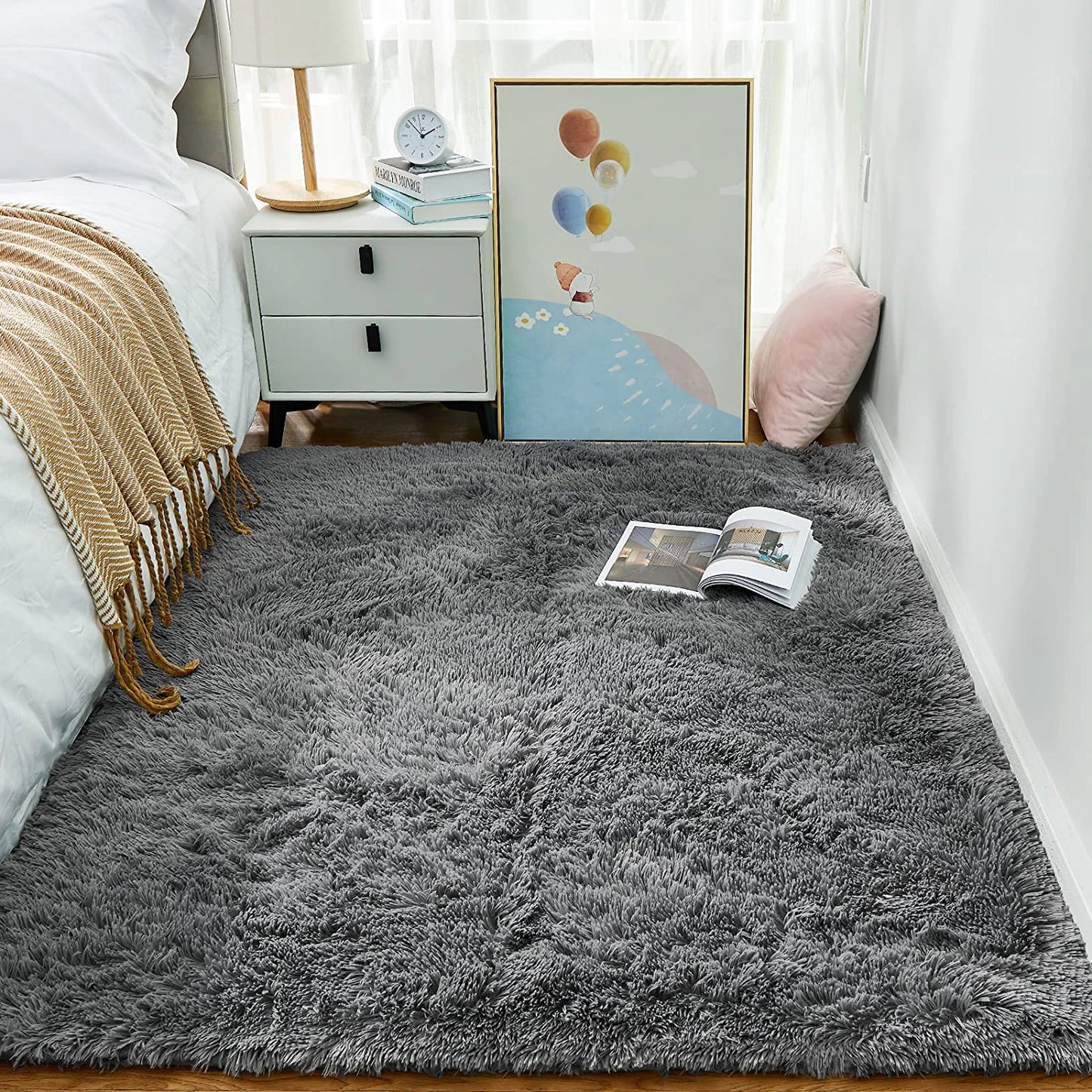 Grey Rugs for Bedroom 4 x 5.3 Feet Gray