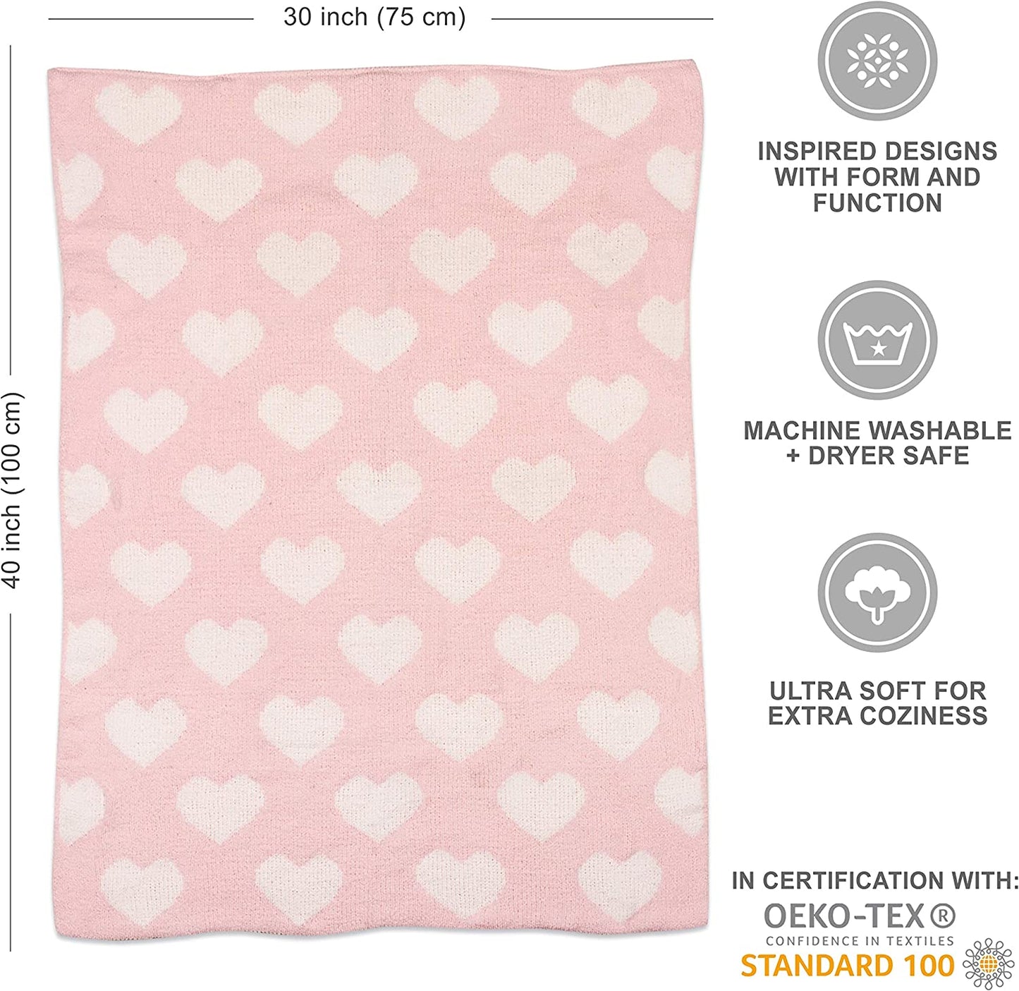 Baby Soft Chenille Blanket 40" x 30" (Color: Pink Hearts)