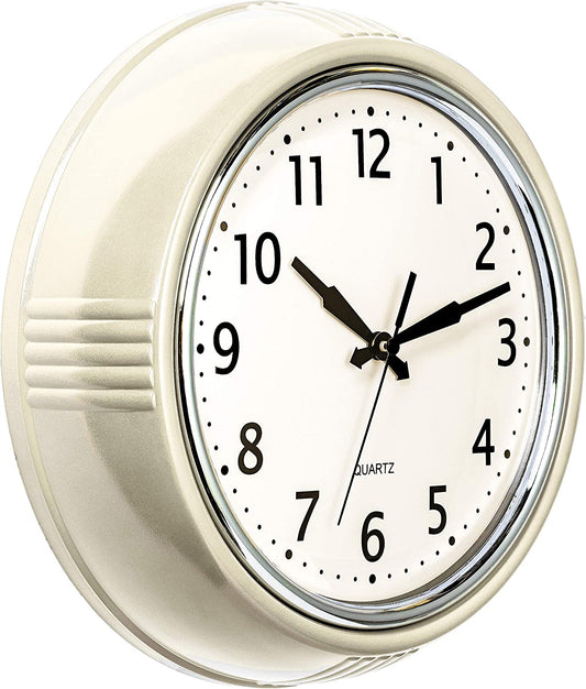 9.5" Retro Wall Clock - Cream