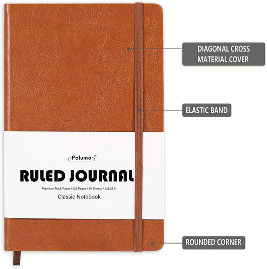 Classic hardcover lined notebook with elastic closure, brown