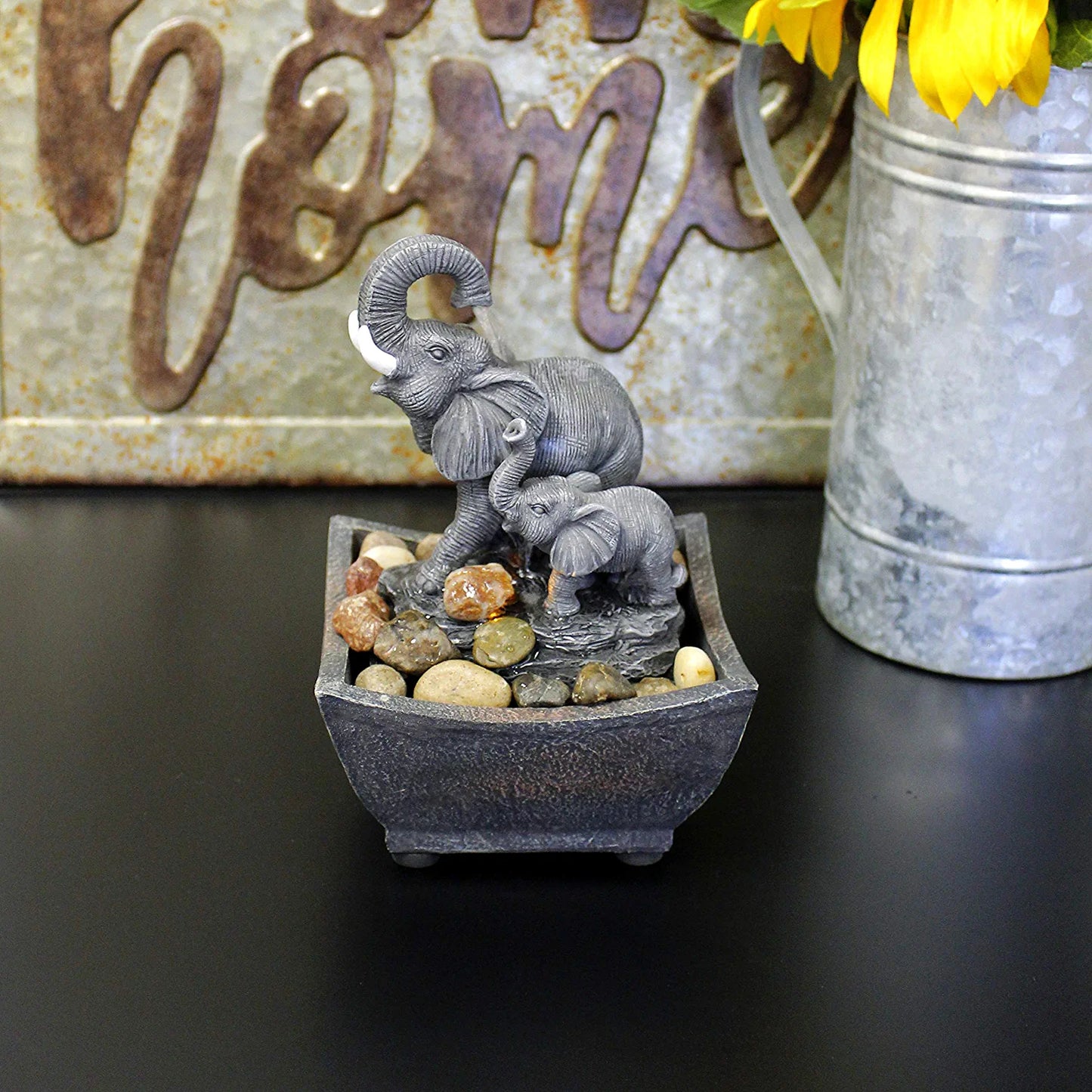 Playing Elephant & Baby Elephant Water Fountain 7.5"