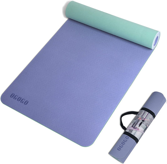 Yoga Mat Non Slip,  LxWxH 72.05 x 24.02 inches, purple + green