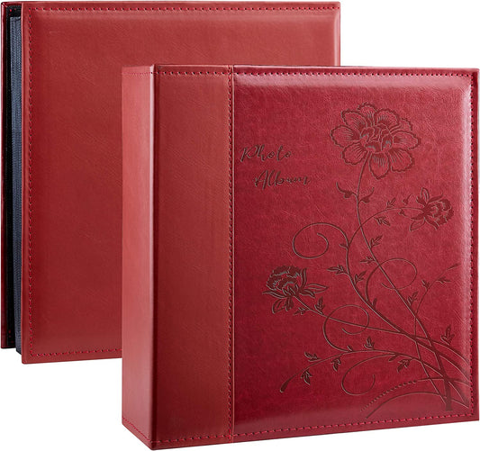 4x6 Photo Album 600 Wide Pockets, Faux Leather, Red