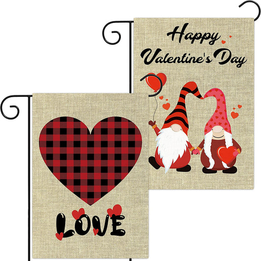 2Pcs Happy Valentine's Day Garden Flags Buffalo, 12.4 x 18.2 Inch